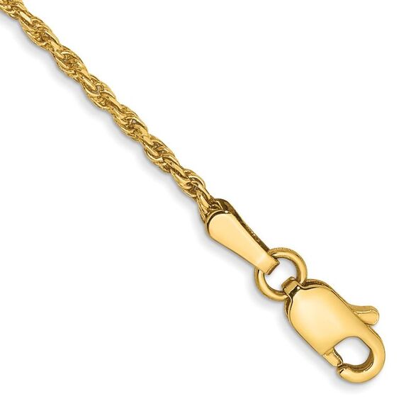 14k Gold 6in 1.3mm Diamond-cut Solid Machine Made Rope Lobster Clasp Chain
